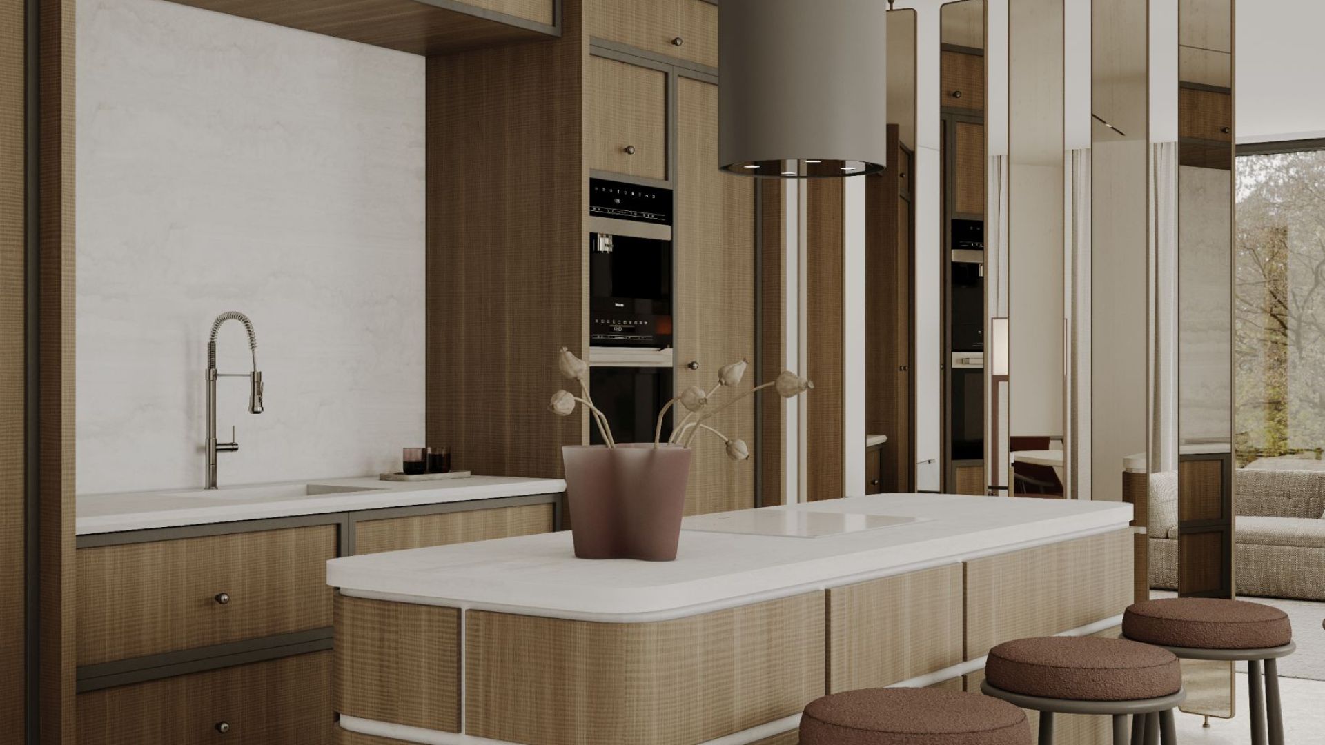 Ostrovčekový digestor Tubo Taupe - Taupe - Vizualizácia