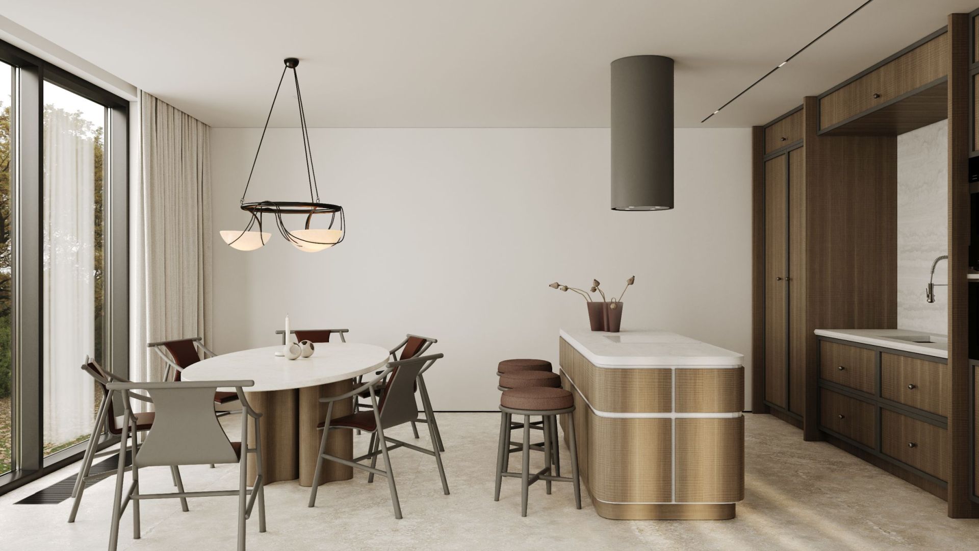 Ostrovčekový digestor Tubo Taupe - Taupe - Vizualizácia 2