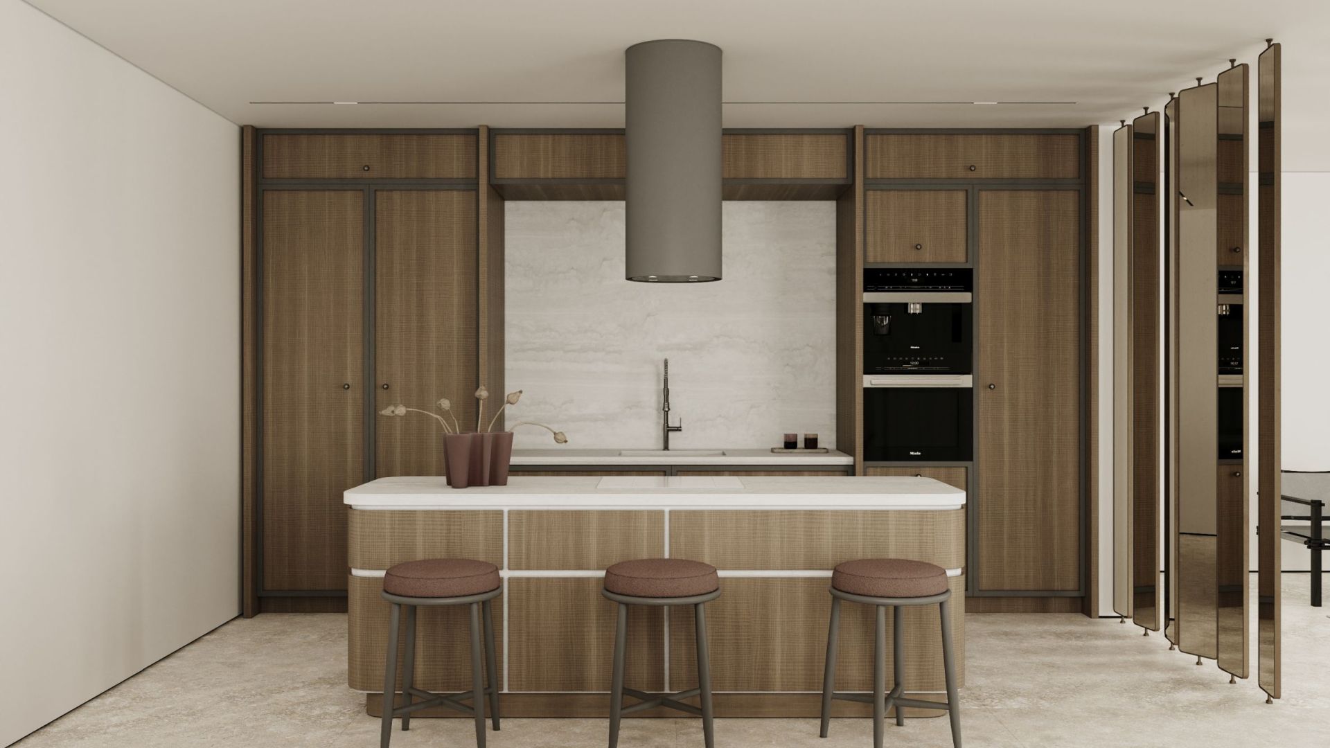 Ostrovčekový digestor Tubo Taupe - Taupe - Vizualizácia 4