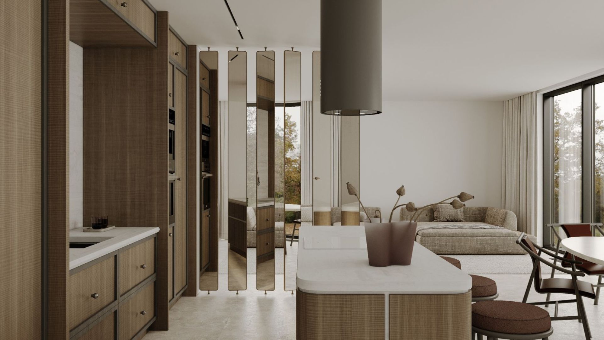 Ostrovčekový digestor Tubo Taupe - Taupe - Vizualizácia 9