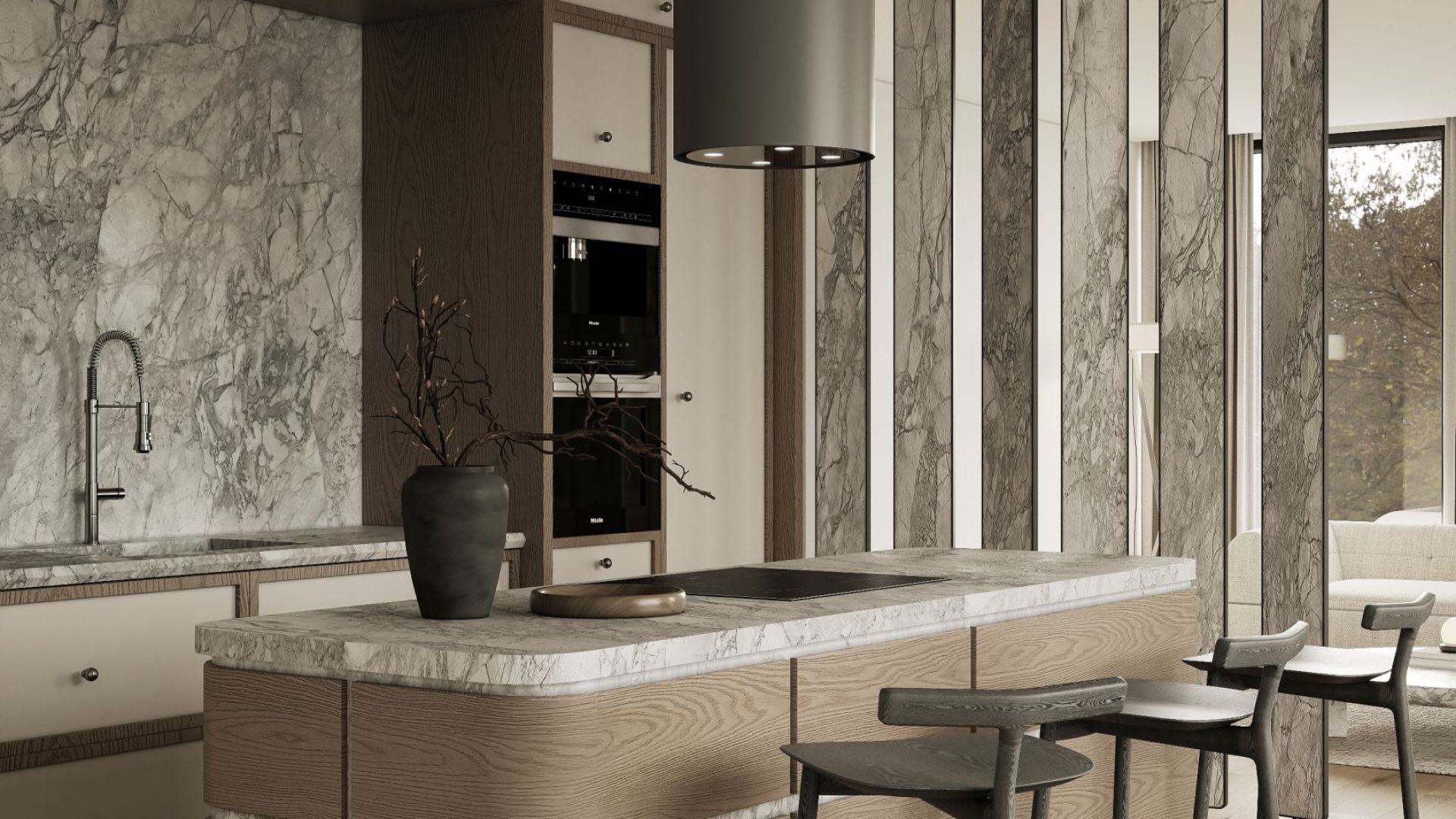 Ostrovčekový digestor Tubo Antracit - Antracite - Vizualizácia