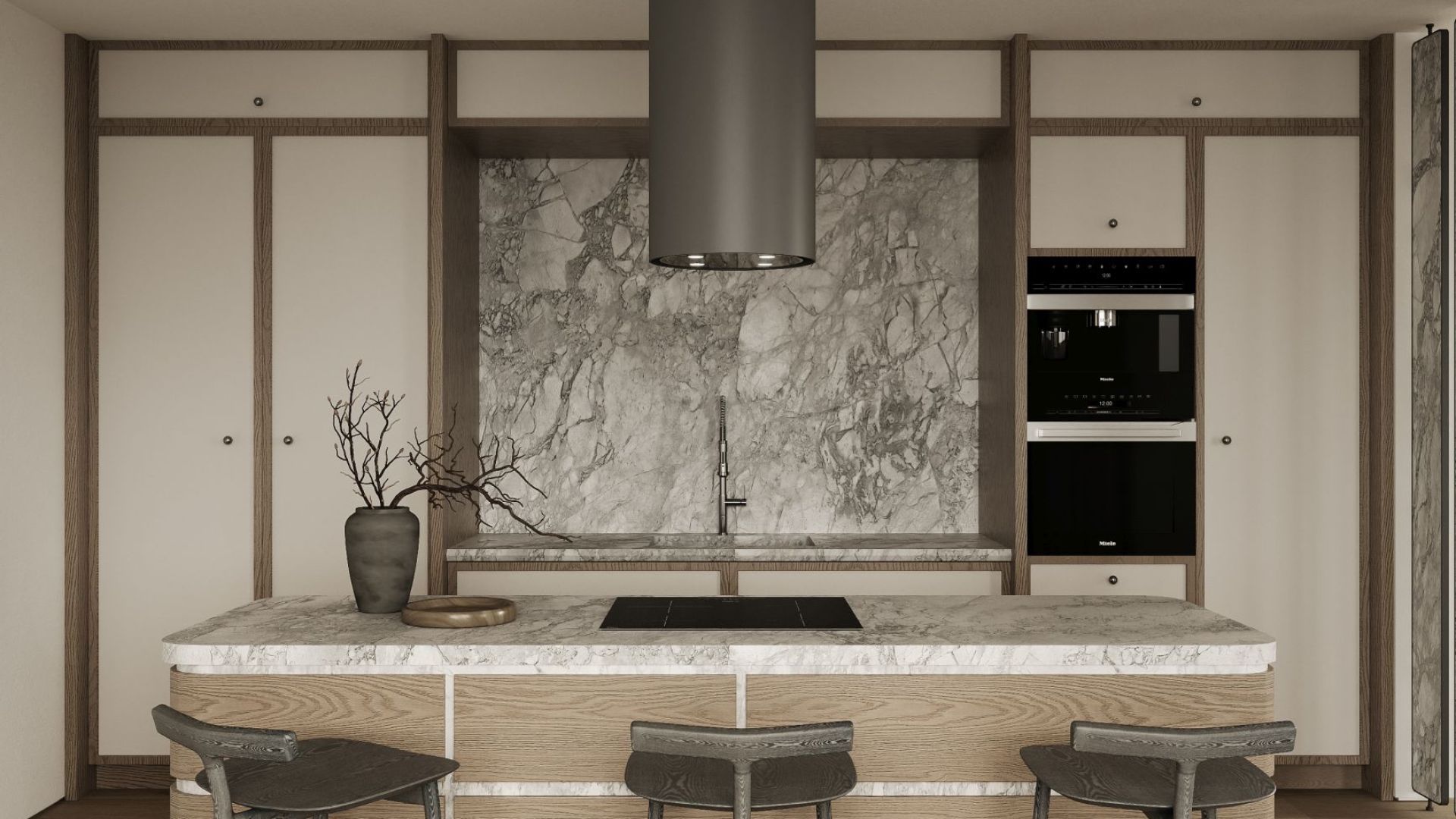 Ostrovčekový digestor Tubo Antracit - Antracite - Vizualizácia 2