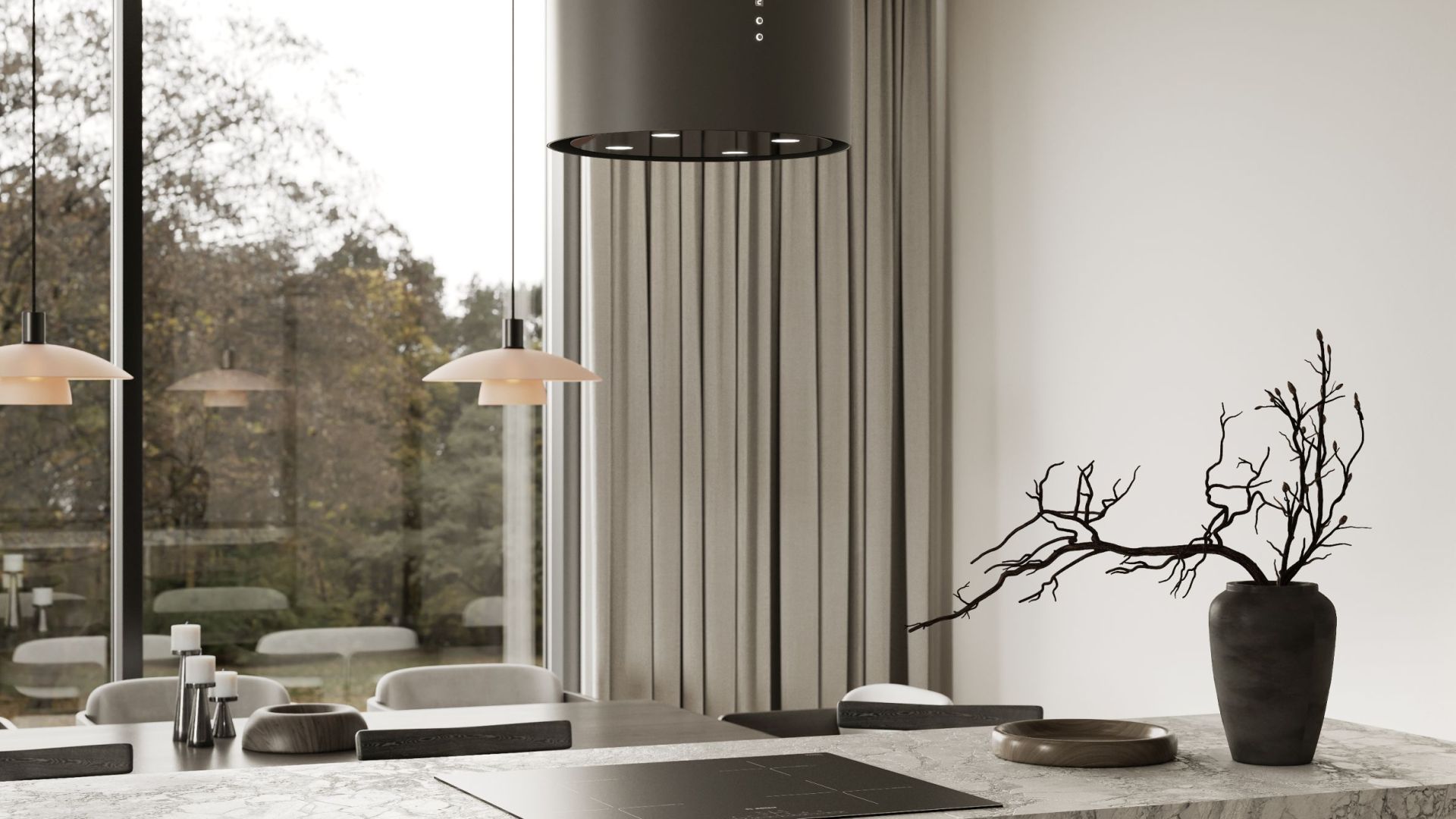 Ostrovčekový digestor Tubo Antracit - Antracite - Vizualizácia 3