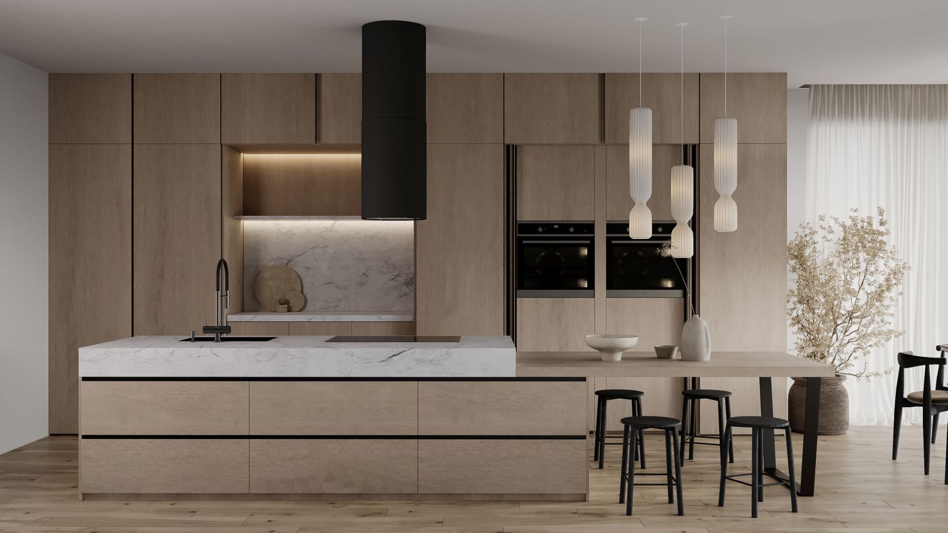 Ostrovčekový digestor Tubo Black Matt Gesture Control - Čierna matná - Vizualizácia