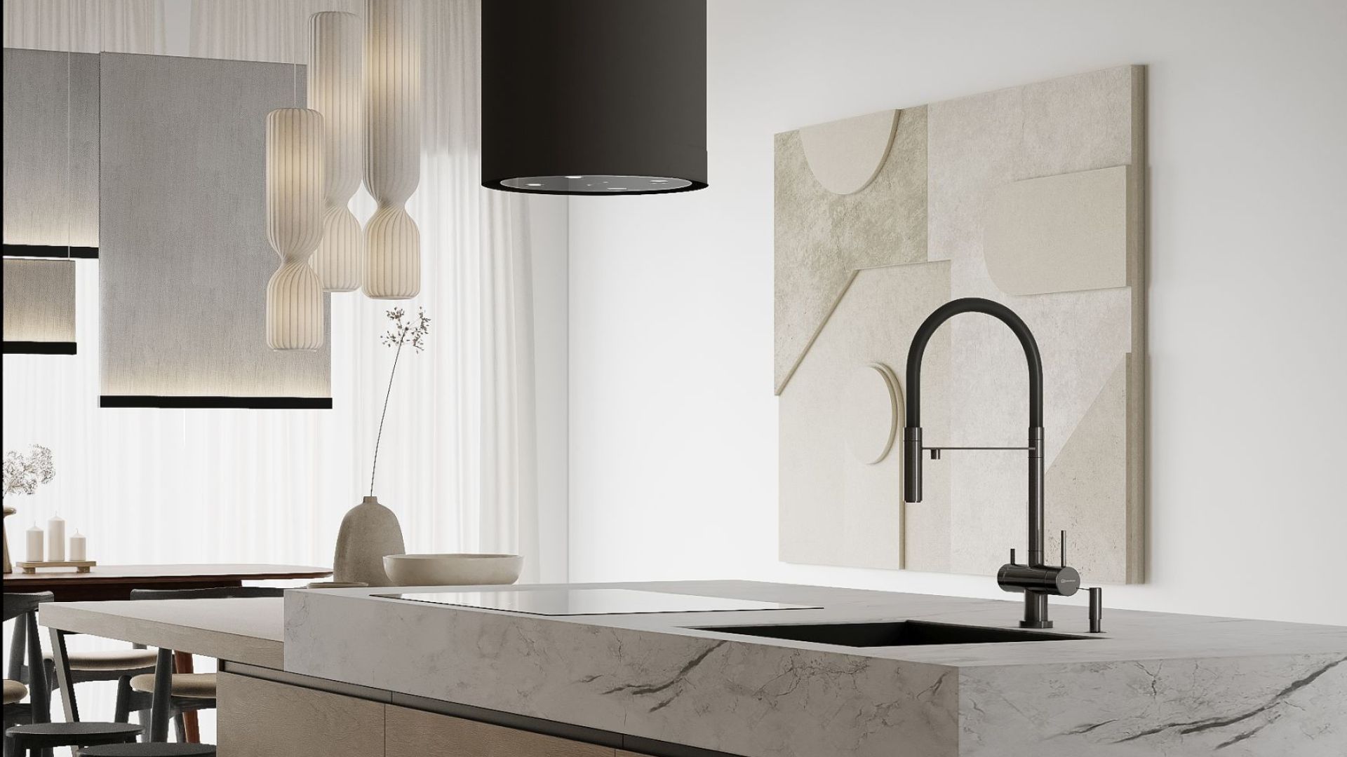 Ostrovčekový digestor Tubo Black Matt Gesture Control - Čierna matná - Vizualizácia 2