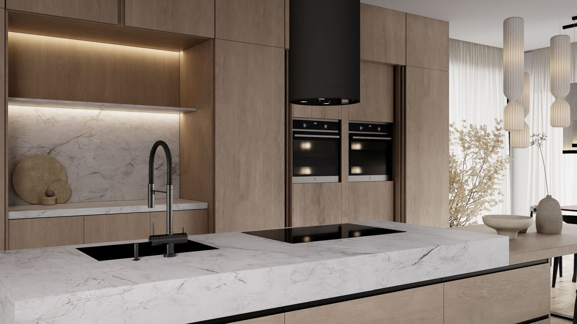 Ostrovčekový digestor Tubo Black Matt Gesture Control - Čierna matná - Vizualizácia 4