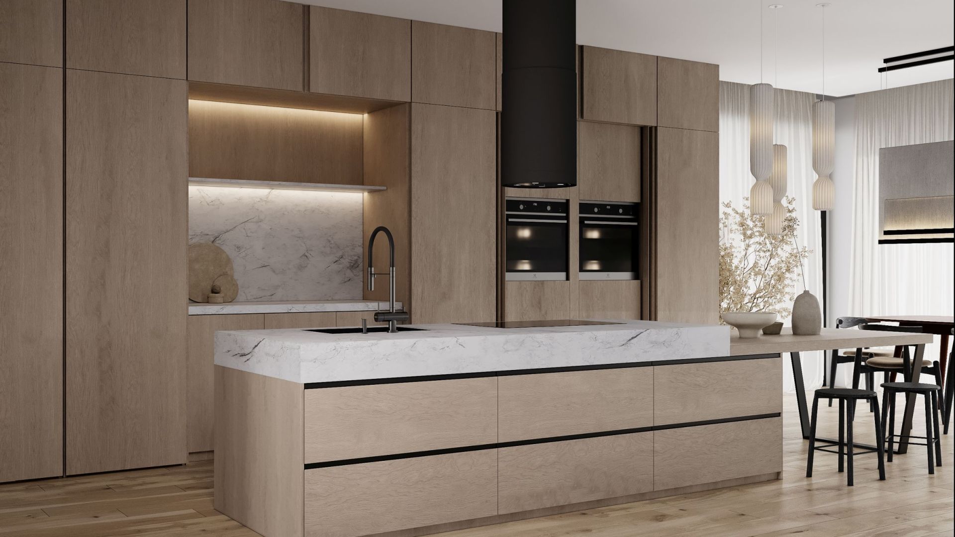 Ostrovčekový digestor Tubo Black Matt Gesture Control - Čierna matná - Vizualizácia 5