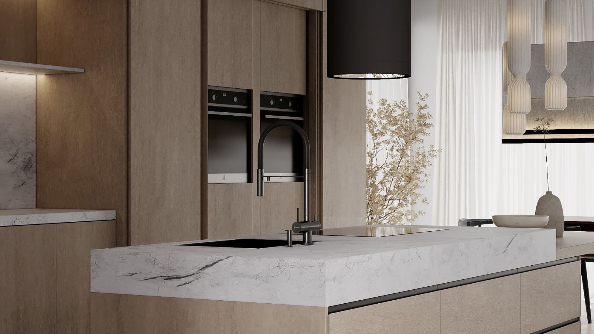 Ostrovčekový digestor Tubo Black Matt Gesture Control - Čierna matná - Vizualizácia 7