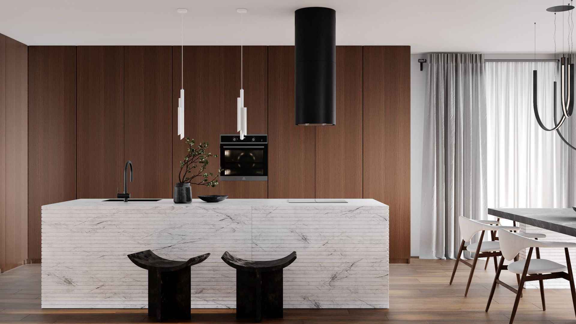 Ostrovčekový digestor Tubo Black Matt - Čierna matná - Vizualizácia