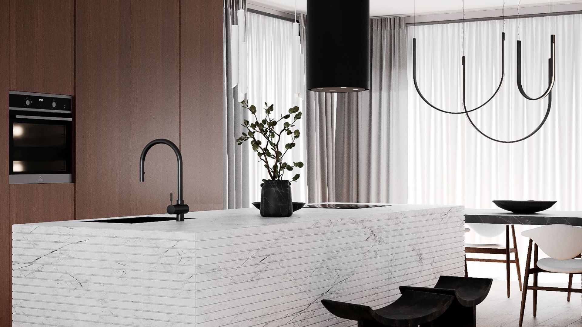 Ostrovčekový digestor Tubo Black Matt - Čierna matná - Vizualizácia 2