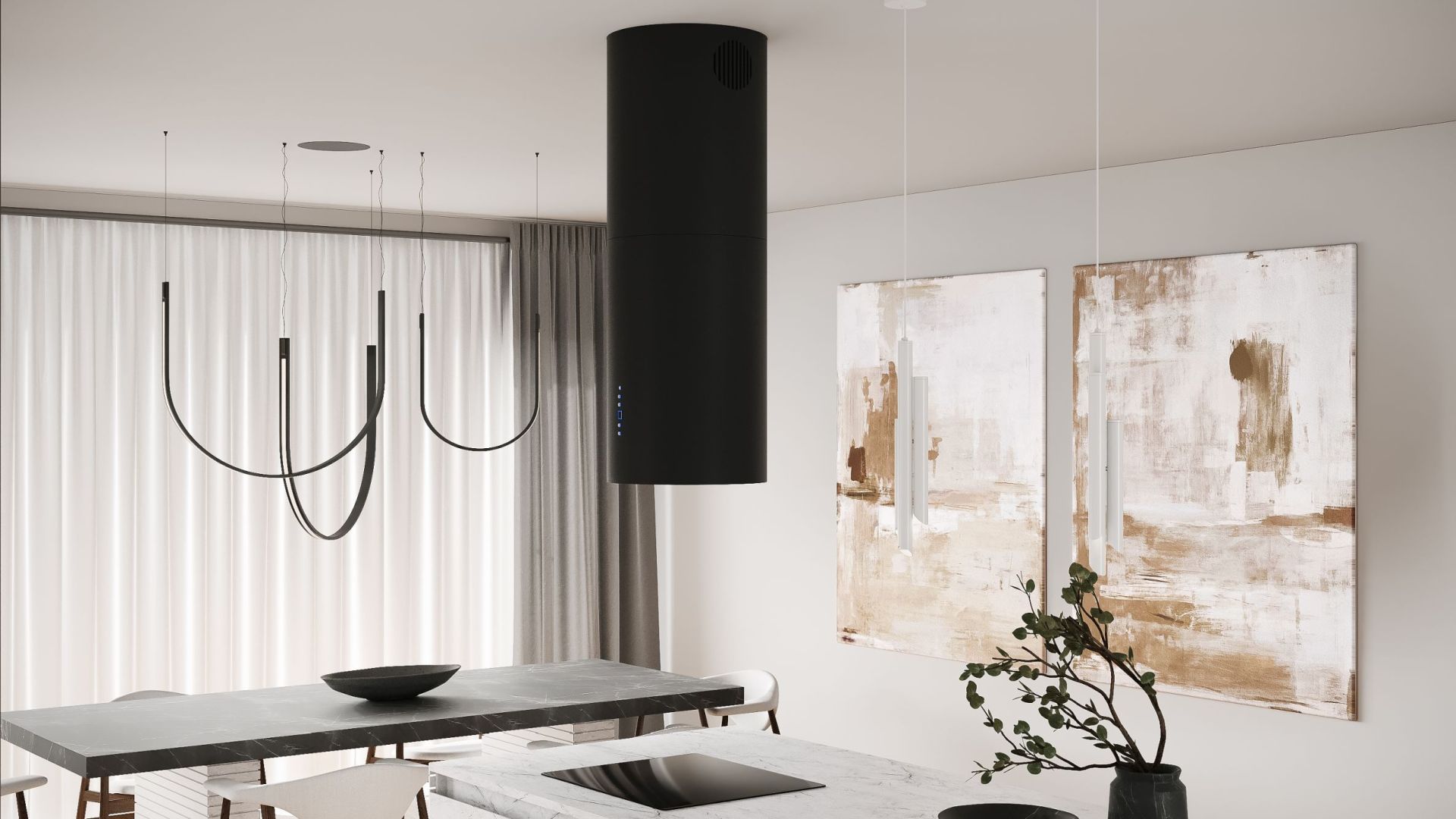 Ostrovčekový digestor Tubo Black Matt - Čierna matná - Vizualizácia 3