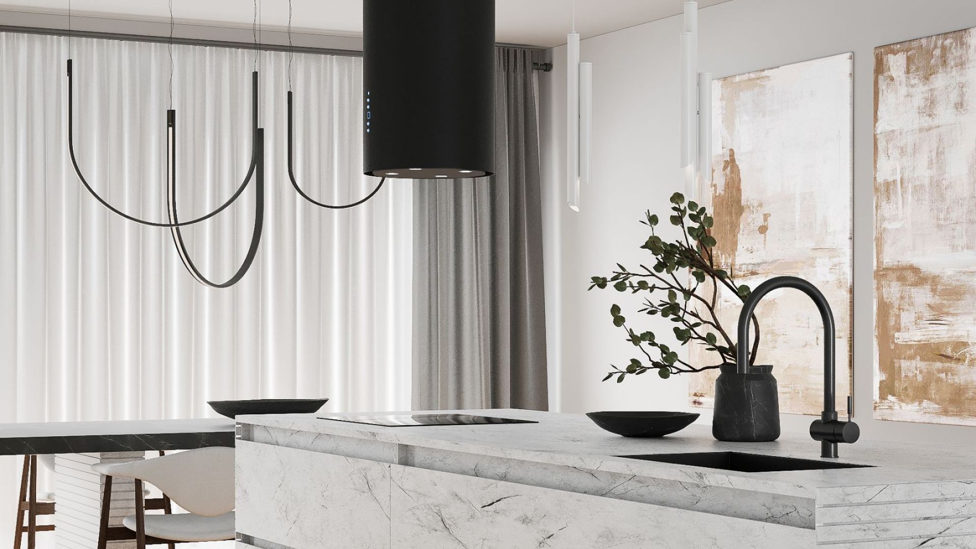 Ostrovčekový digestor Tubo Black Matt - Čierna matná - Vizualizácia 4