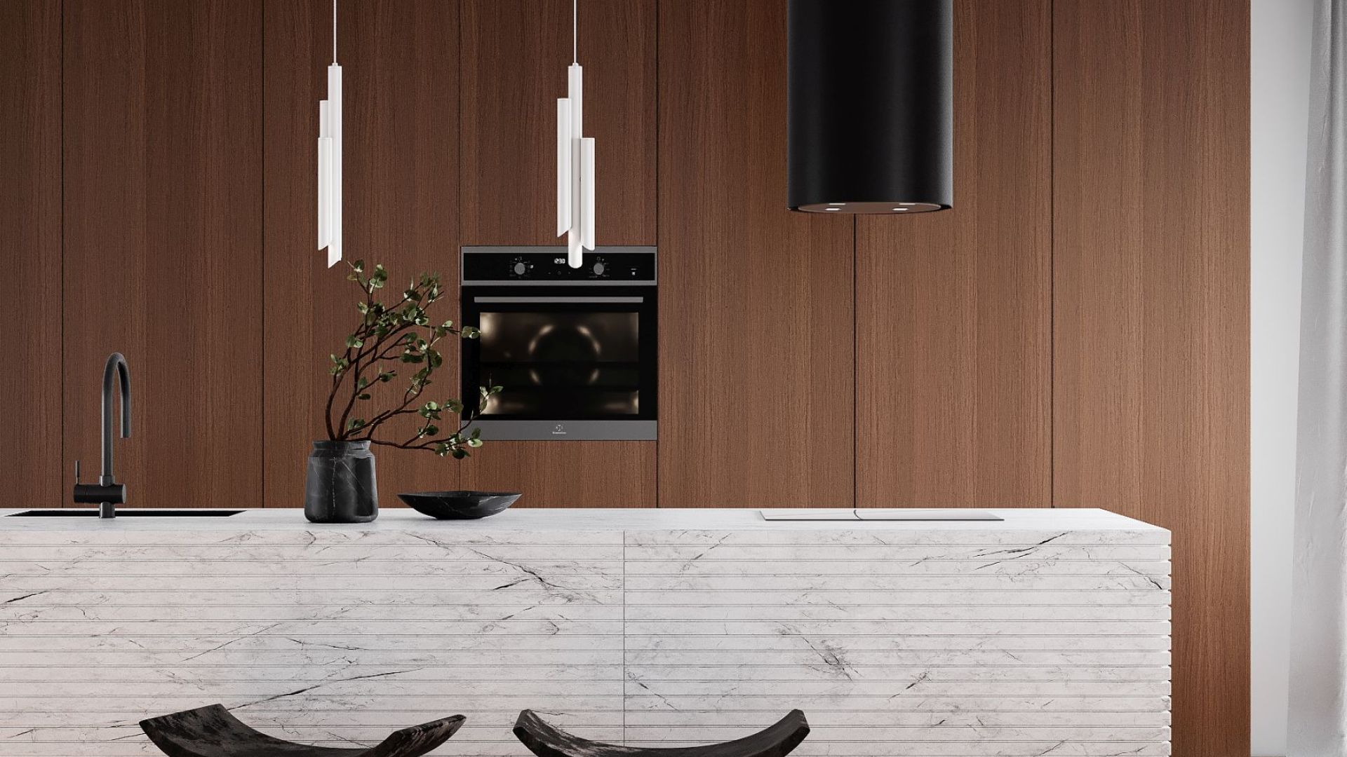 Ostrovčekový digestor Tubo Black Matt - Čierna matná - Vizualizácia 5