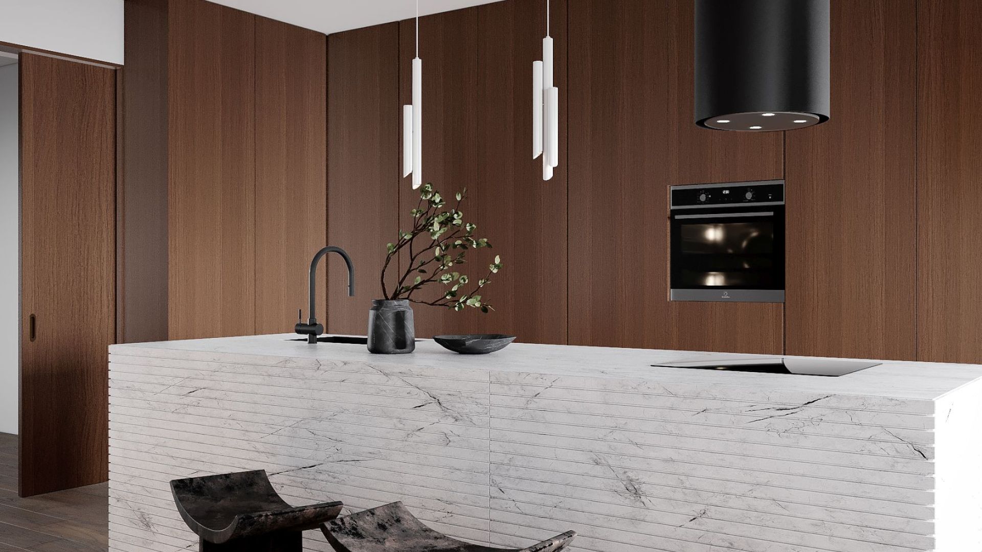 Ostrovčekový digestor Tubo Black Matt - Čierna matná - Vizualizácia 7