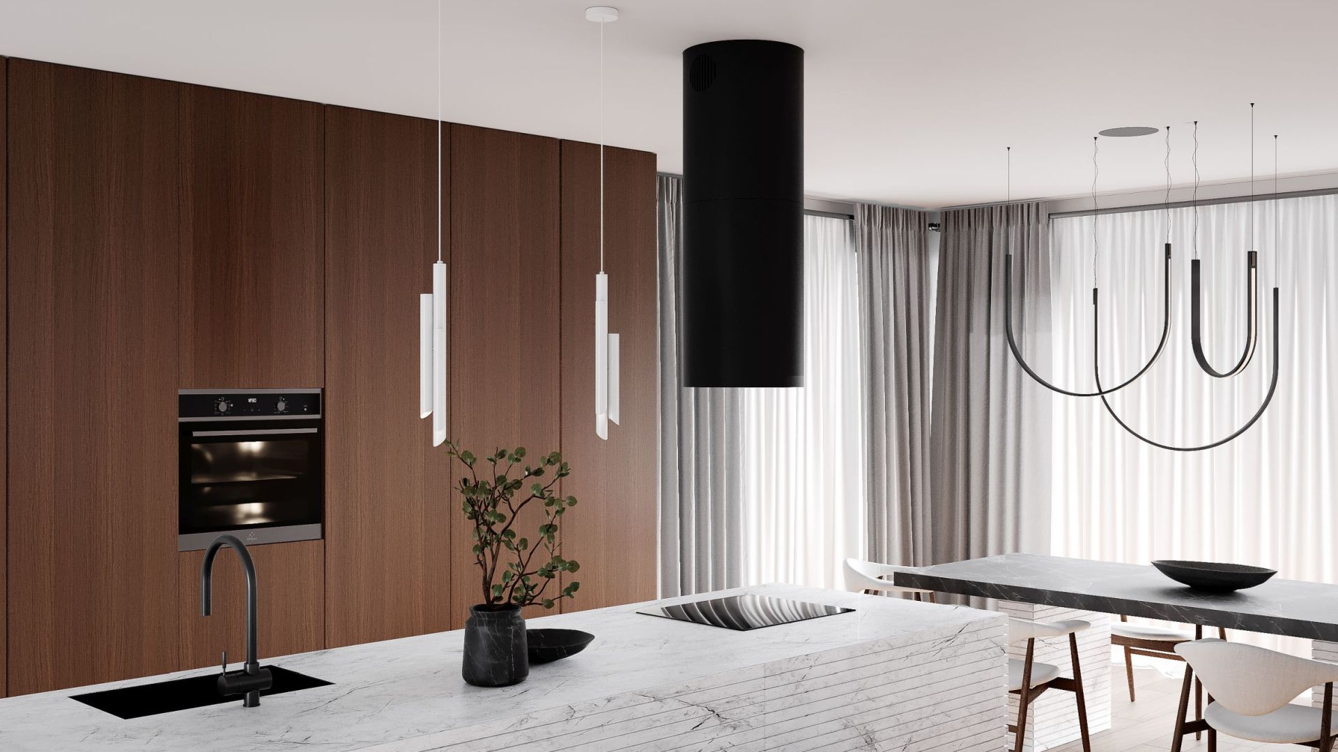 Ostrovčekový digestor Tubo Black Matt - Čierna matná - Vizualizácia 8