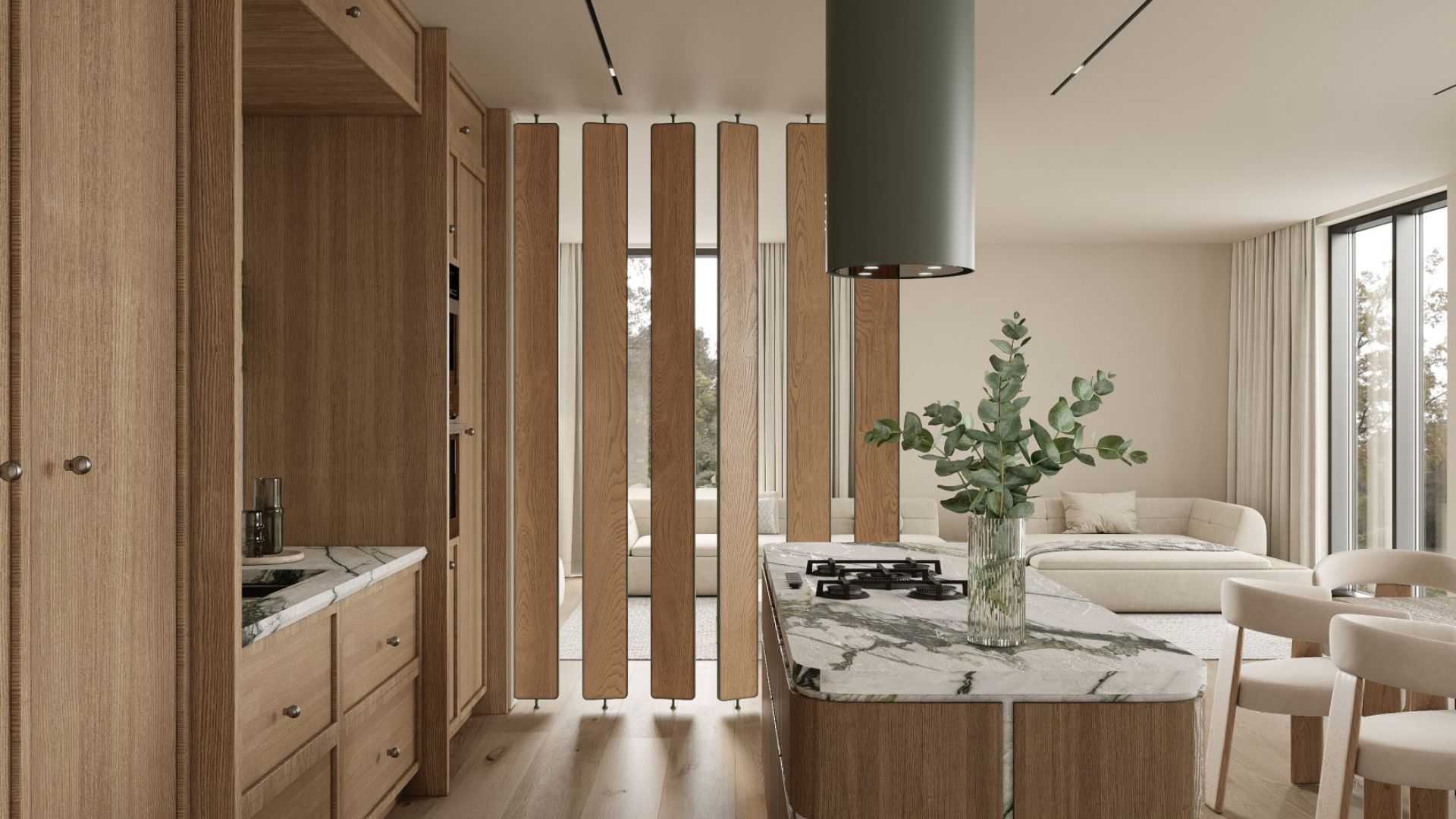 Ostrovčekový digestor Tubo Eucalyptus - Eucalyptus - Vizualizácia 3