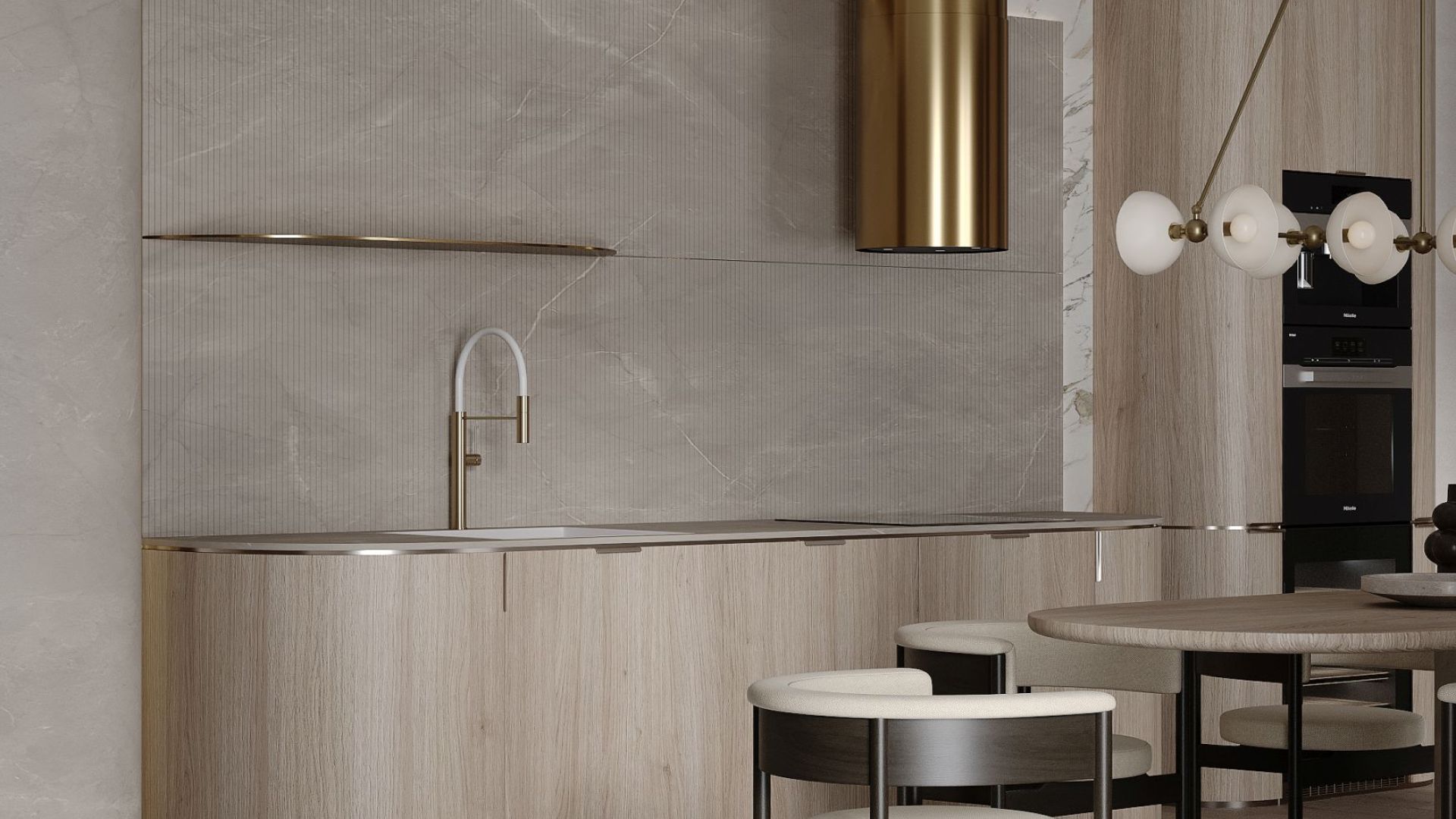 Ostrovčekový digestor Tubo Royal Gold Gesture Control - Gold - Vizualizácia 4