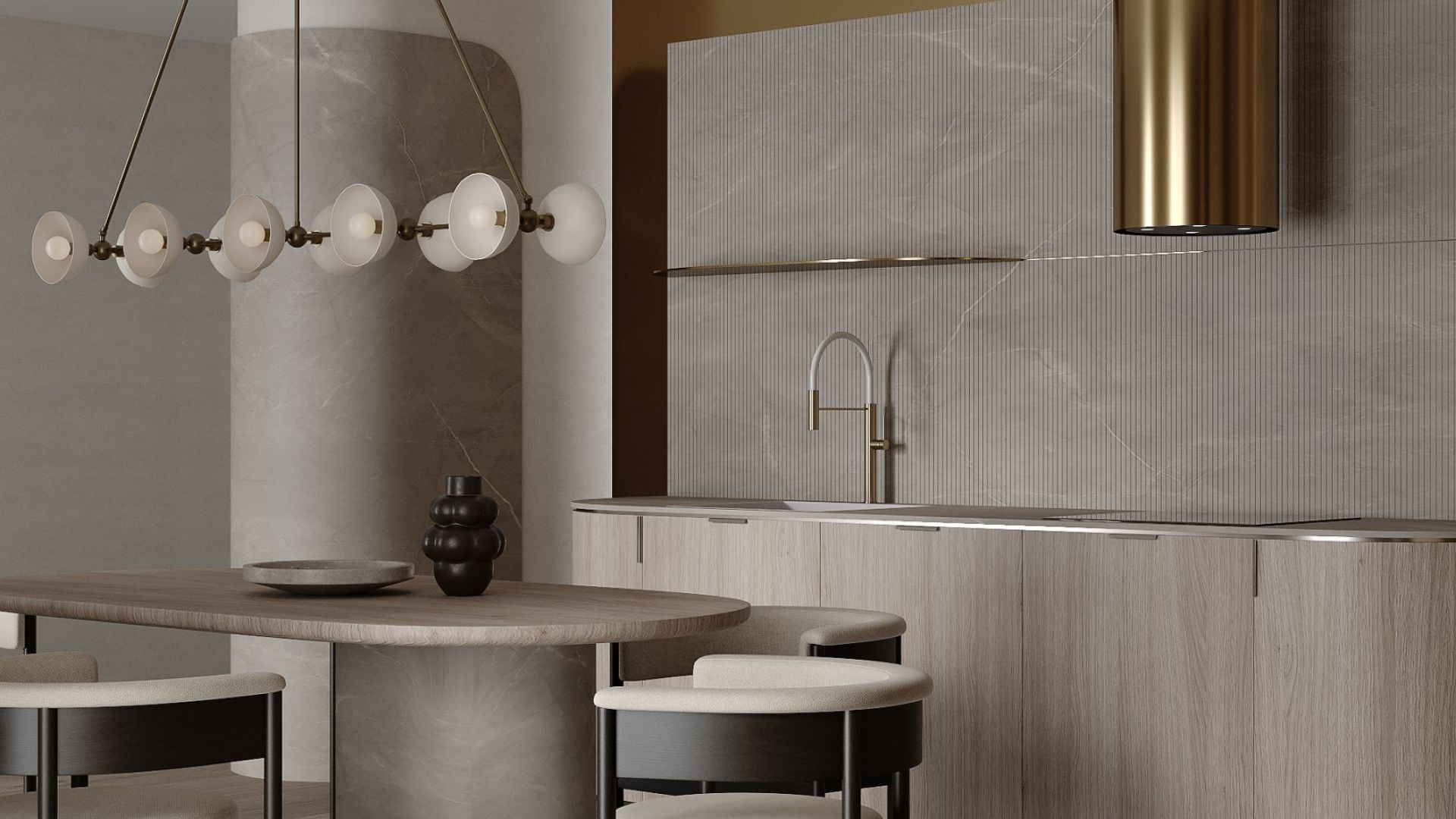 Ostrovčekový digestor Tubo Royal Gold Gesture Control - Gold - Vizualizácia 8