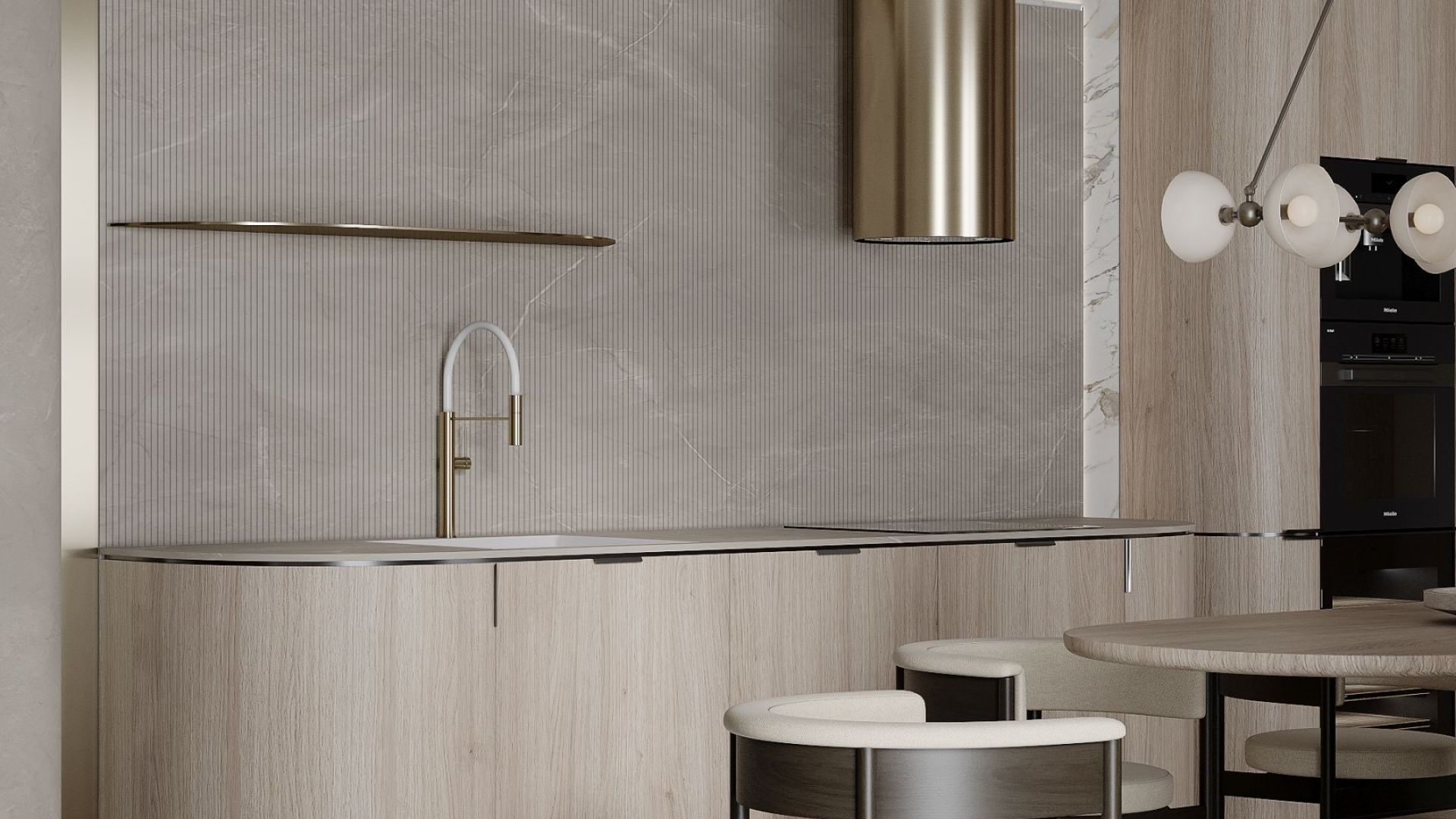 Ostrovčekový digestor Tubo Sterling Gold Gesture Control - Gold - Vizualizácia 6