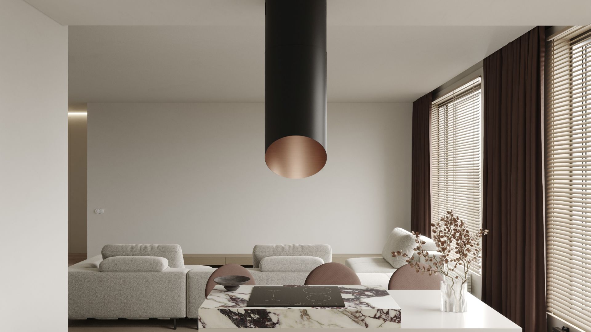 Ostrovčekový digestor Hiro Color Black-Copper - Black Matt/Copper - Vizualizácia 2