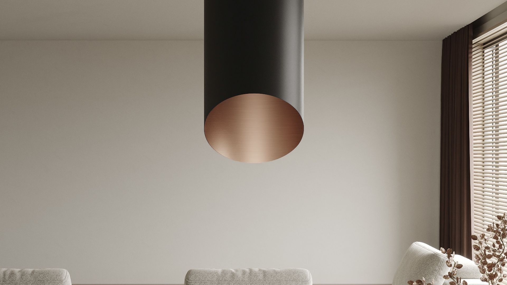 Ostrovčekový digestor Hiro Color Black-Copper - Black Matt/Copper - Vizualizácia 3