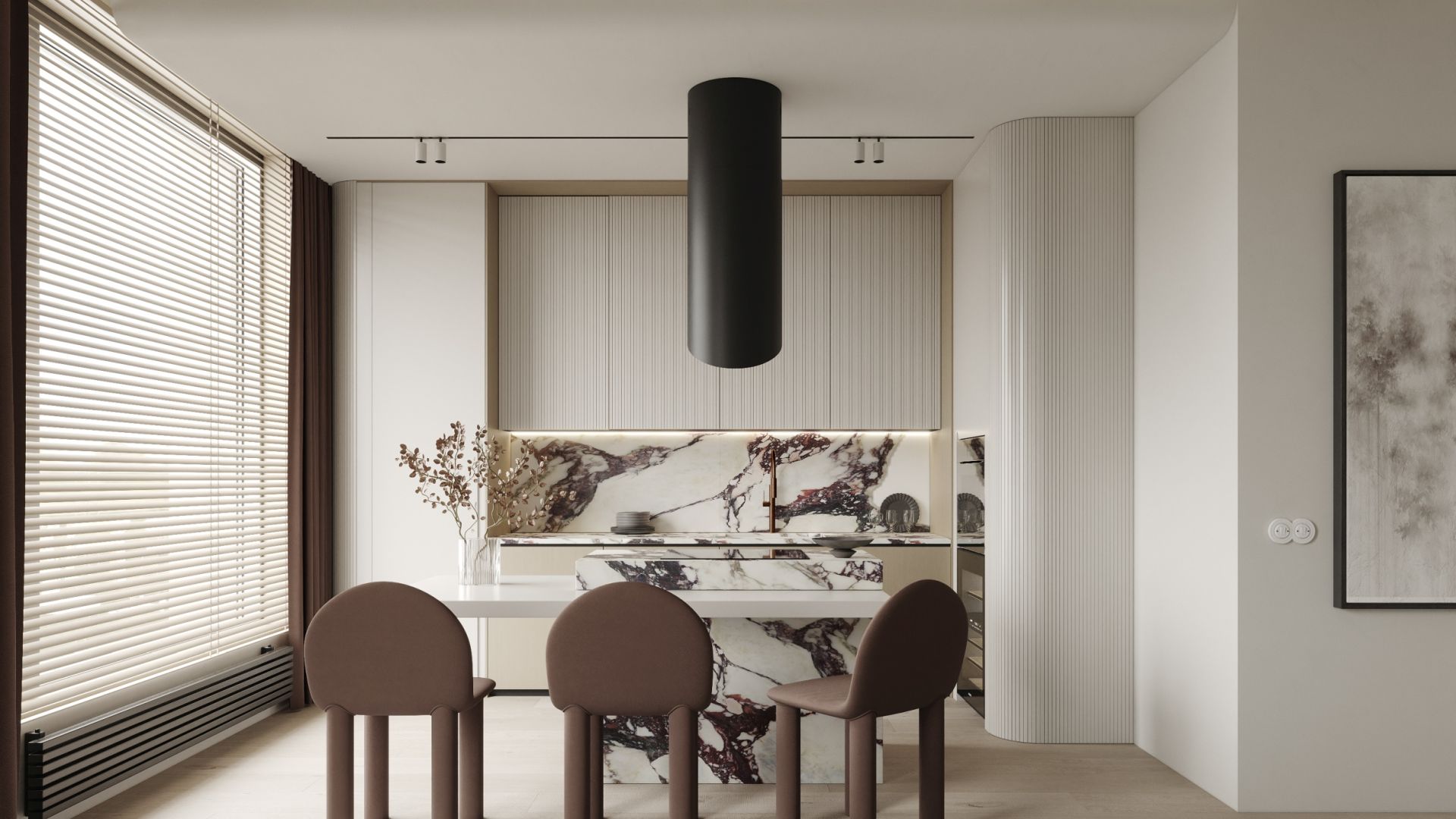 Ostrovčekový digestor Hiro Color Black-Copper - Black Matt/Copper - Vizualizácia 4
