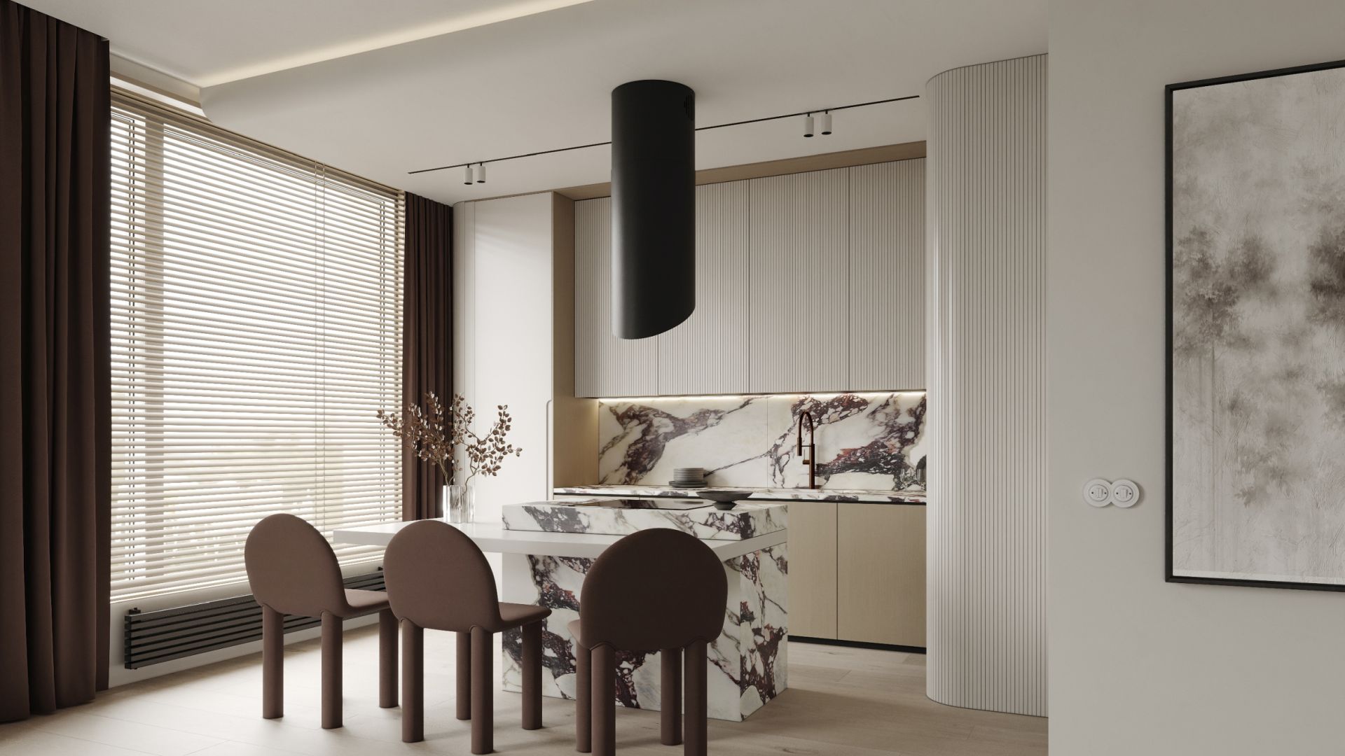 Ostrovčekový digestor Hiro Color Black-Copper - Black Matt/Copper - Vizualizácia 6