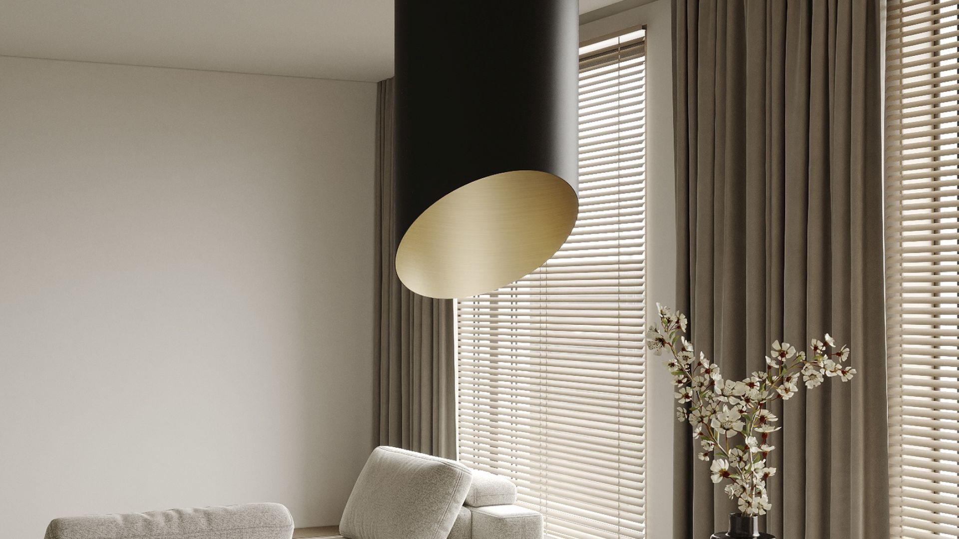 Ostrovčekový digestor Hiro Color Black-Gold - Black Matt/Gold - Vizualizácia 5