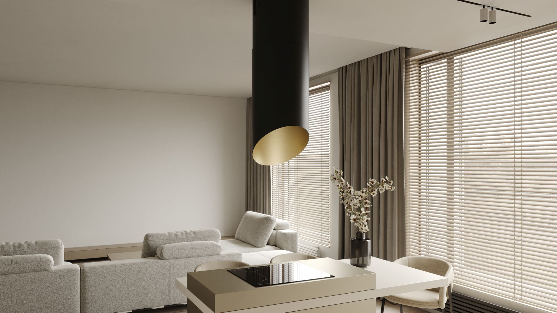 Ostrovčekový digestor Hiro Color Black-Gold - Black Matt/Gold - Vizualizácia 7