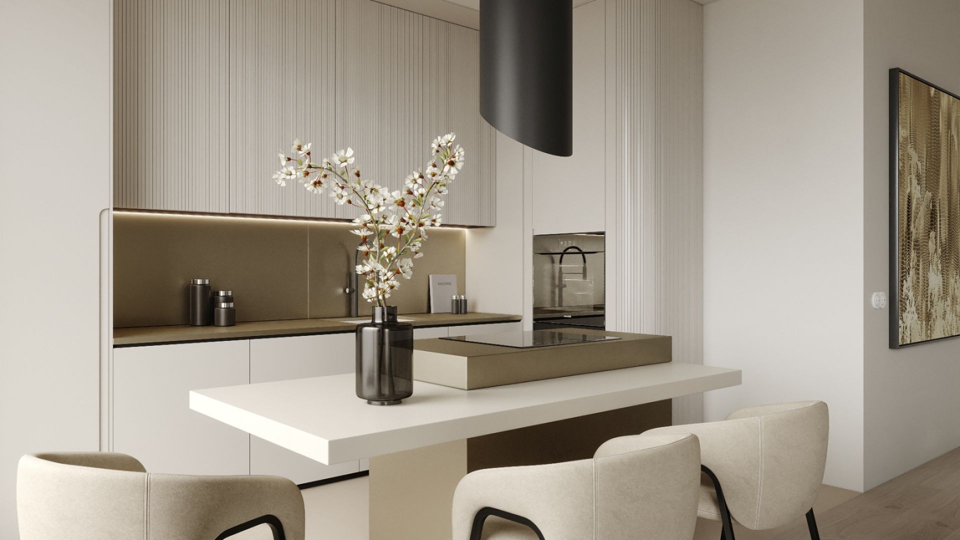 Ostrovčekový digestor Hiro Color Black-Gold - Black Matt/Gold - Vizualizácia 8