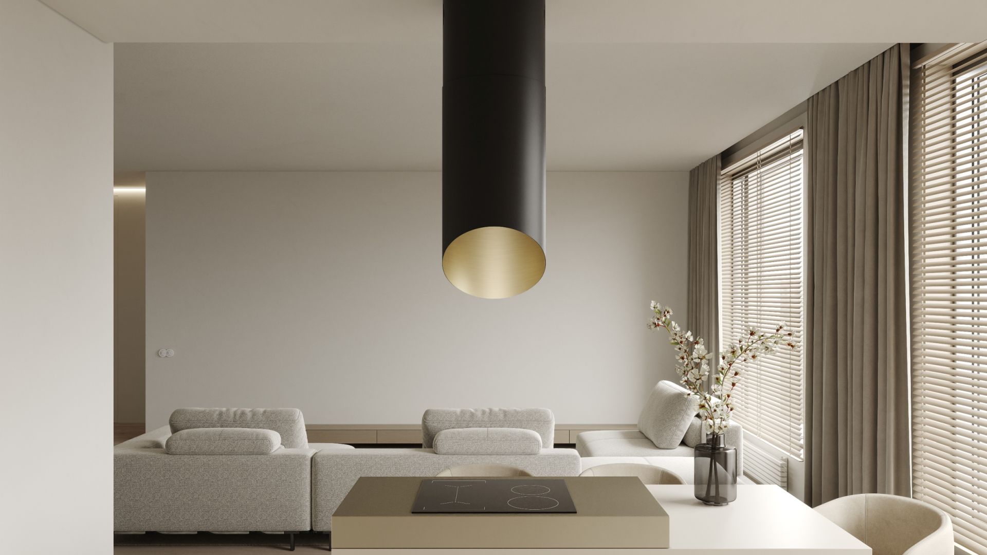 Ostrovčekový digestor Hiro Color Black-Gold - Black Matt/Gold - Vizualizácia