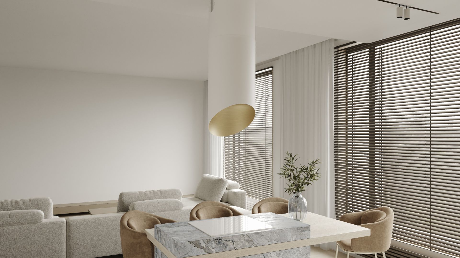 Ostrovčekový digestor Hiro Color White-Gold - White Matt/Gold - Vizualizácia