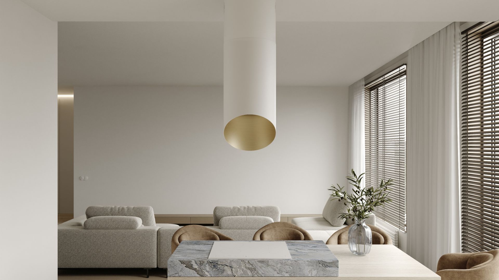 Ostrovčekový digestor Hiro Color White-Gold - White Matt/Gold - Vizualizácia 2
