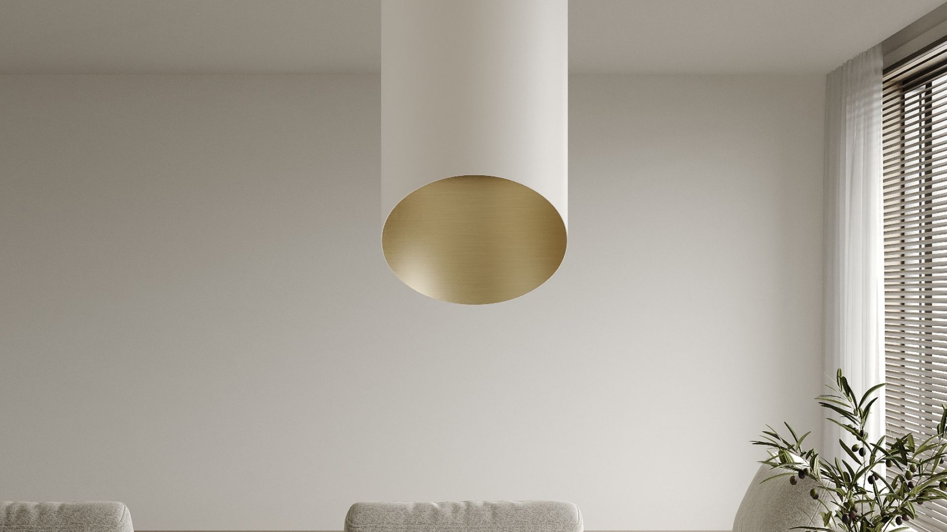 Ostrovčekový digestor Hiro Color White-Gold - White Matt/Gold - Vizualizácia 3