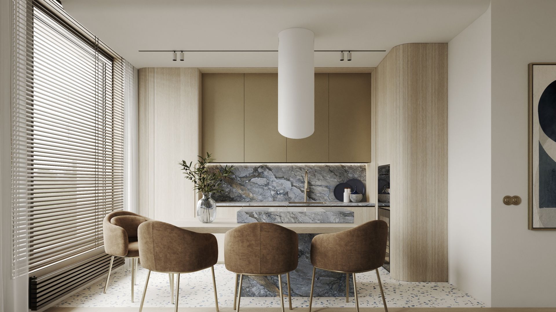 Ostrovčekový digestor Hiro Color White-Gold - White Matt/Gold - Vizualizácia 5
