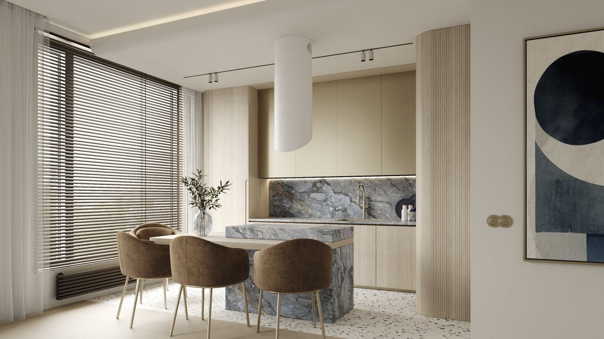 Ostrovčekový digestor Hiro Color White-Gold - White Matt/Gold - Vizualizácia 7