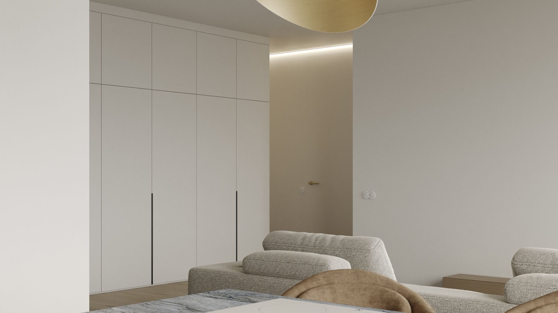 Ostrovčekový digestor Hiro Color White-Gold - White Matt/Gold - Vizualizácia 9