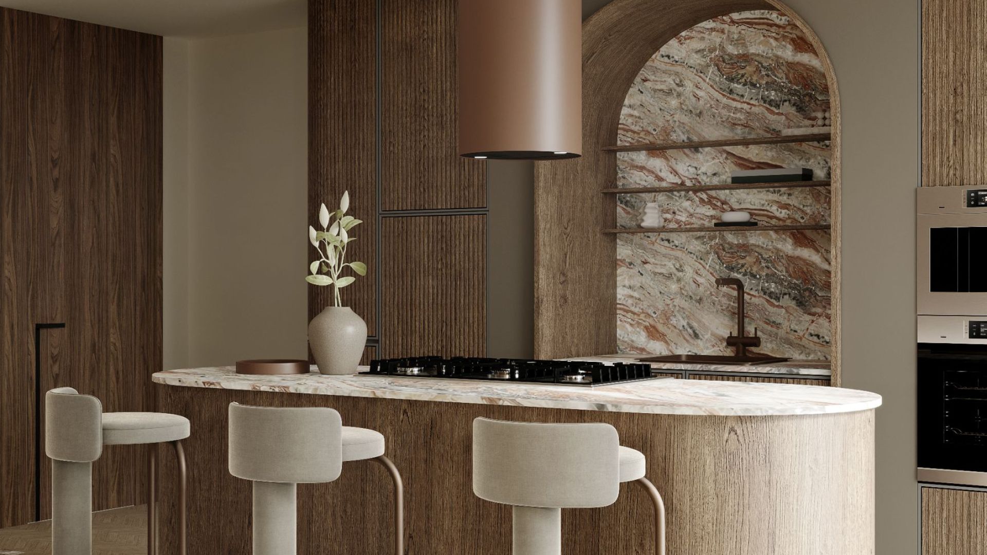 Ostrovčekový digestor Cylindro Eco Dusty Rose - Dusty Rose - Vizualizácia 3