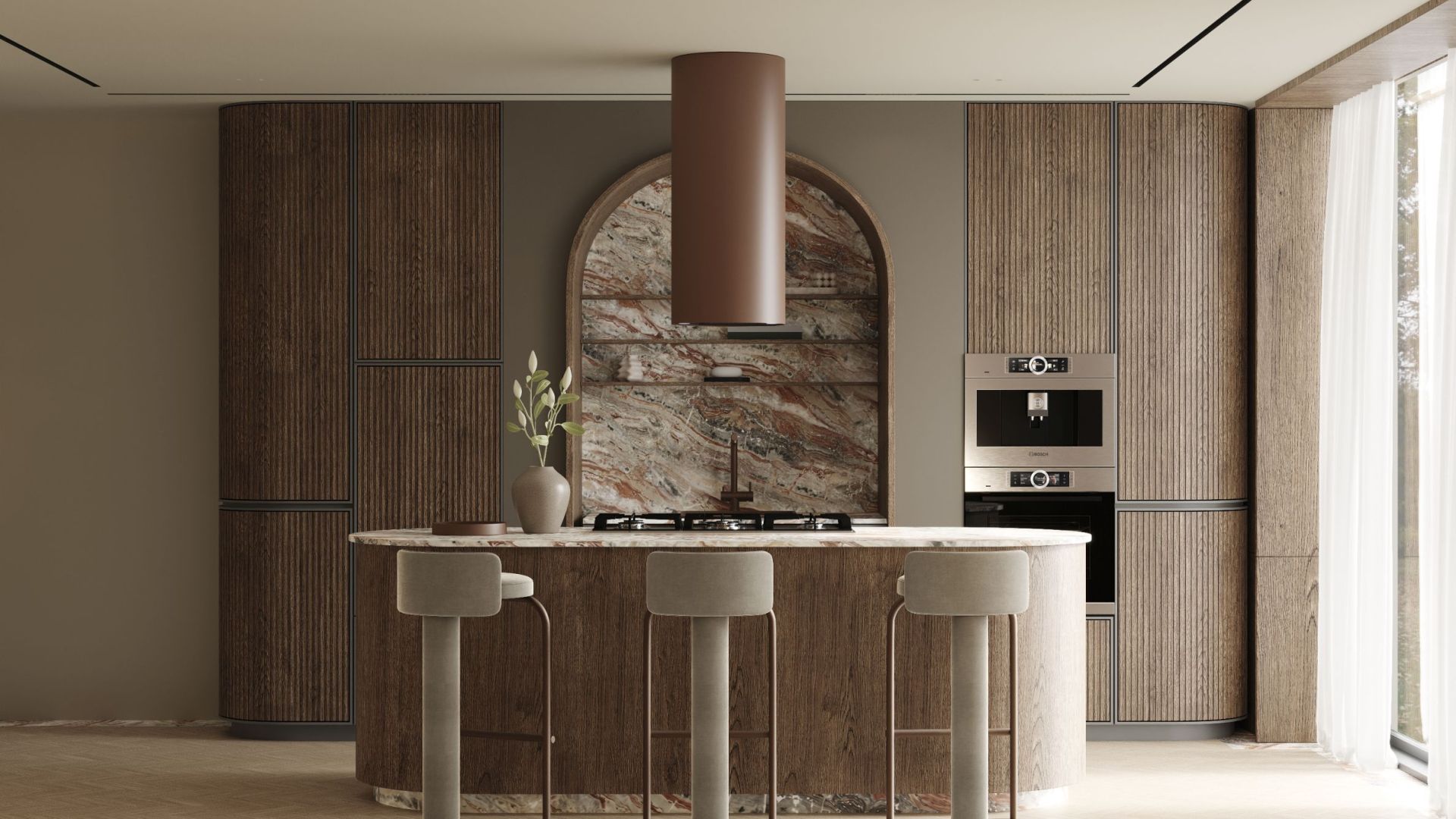 Ostrovčekový digestor Cylindro Eco Dusty Rose - Dusty Rose - Vizualizácia