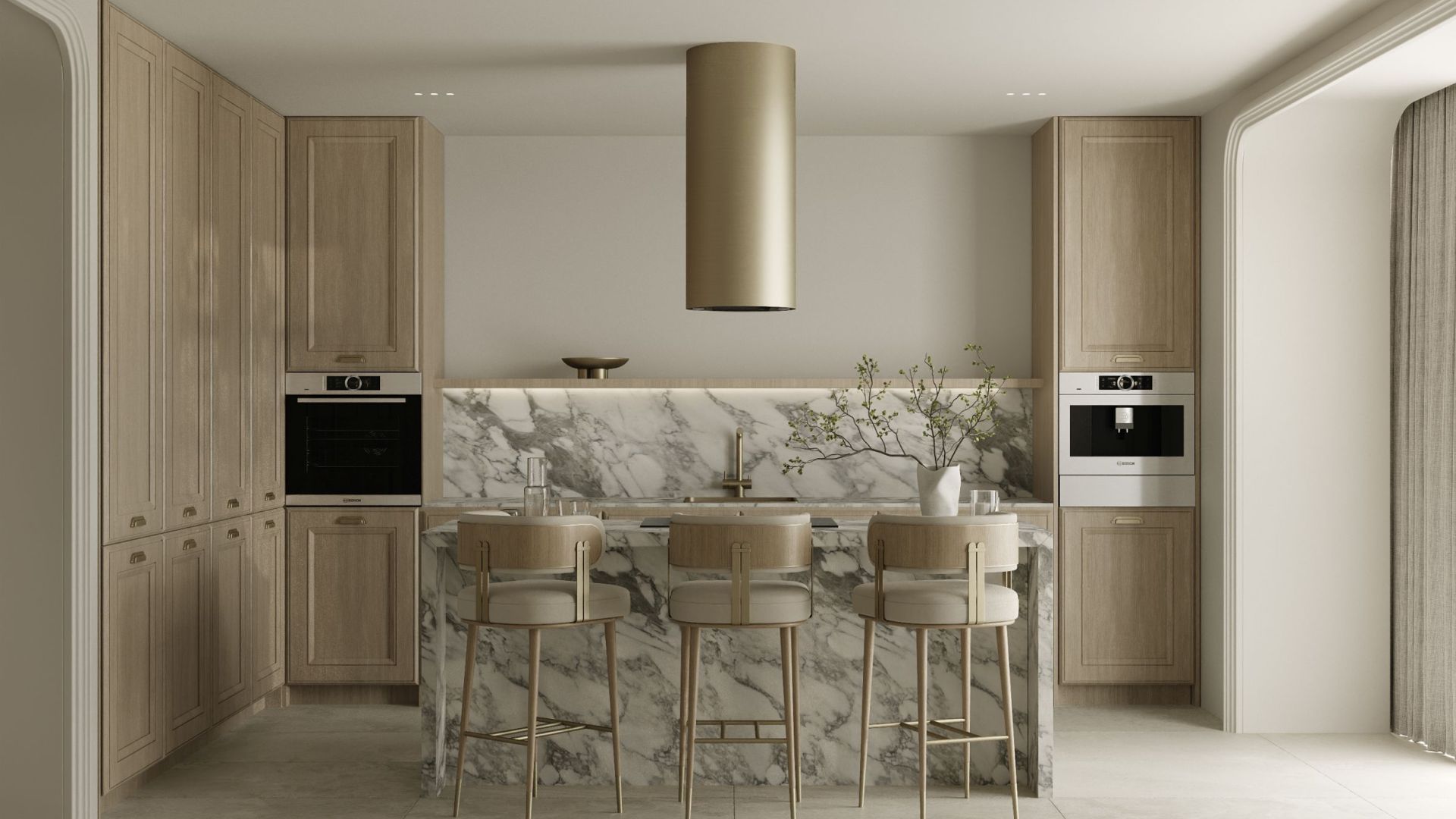 Ostrovčekový digestor Cylindro Eco Gold - Gold - Vizualizácia