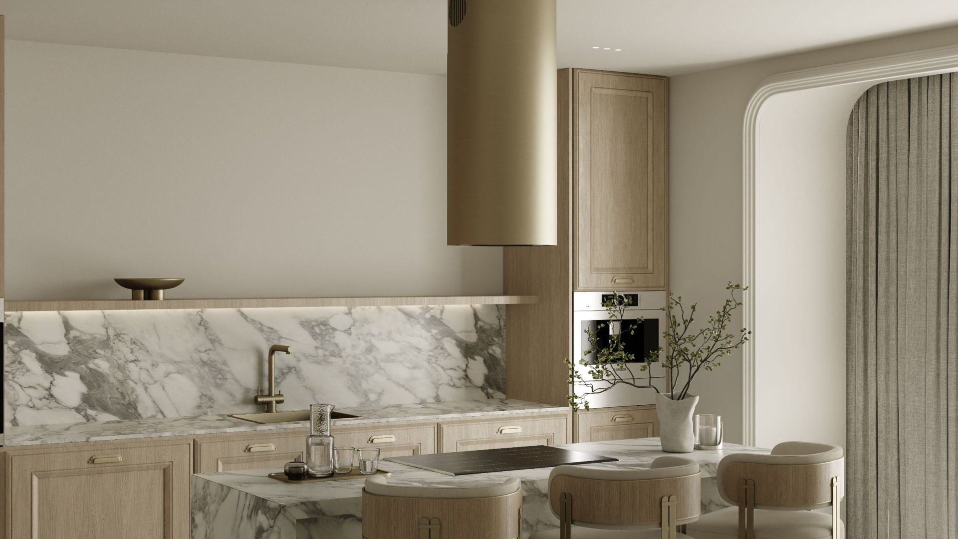 Ostrovčekový digestor Cylindro Eco Gold - Gold - Vizualizácia 2