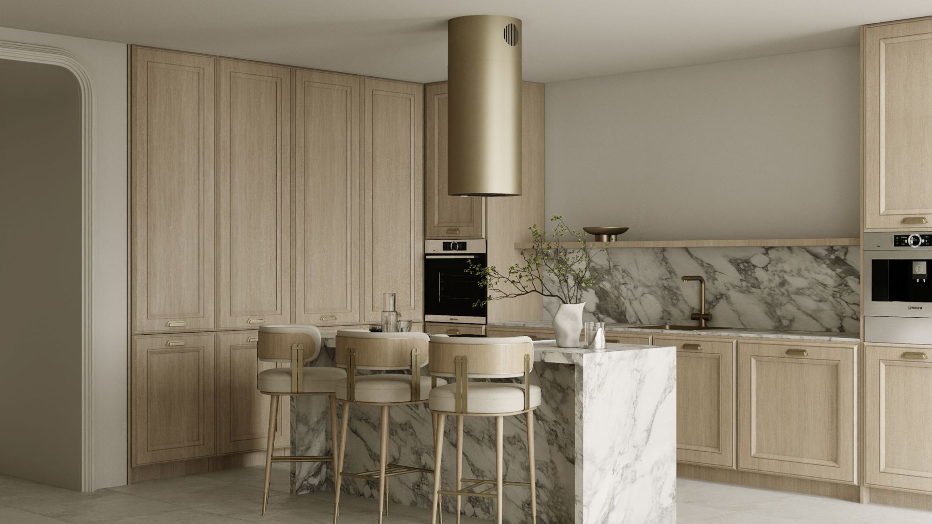 Ostrovčekový digestor Cylindro Eco Gold - Gold - Vizualizácia 3