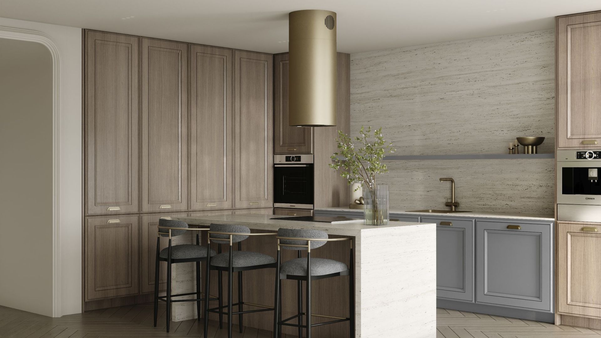 Ostrovčekový digestor Cylindro Gold - Gold - Vizualizácia
